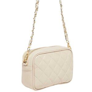 Christian Laurier Faye Nude Quilted Leather Crossbody Bag With Gold Chain Strap